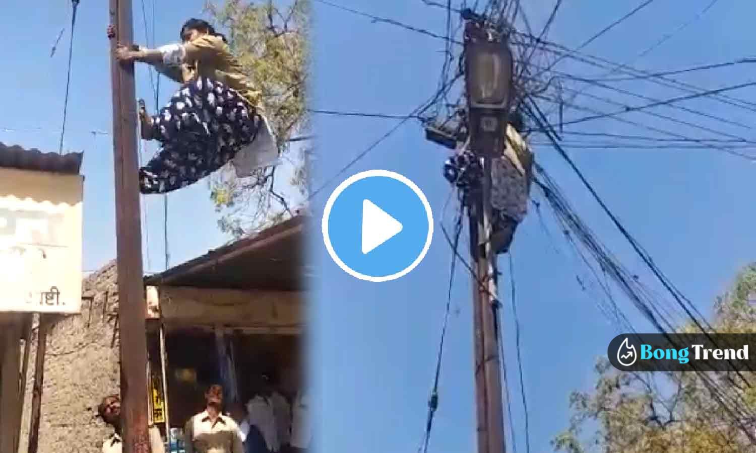 ভাইরাল ভিডিও viral video of woman climbing electric pole