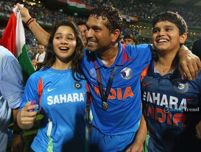 Sachin Tendulkar with his son and daughter