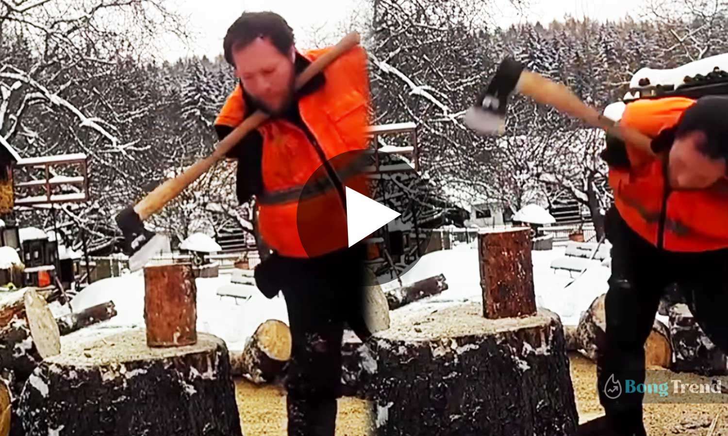 Viral Video Man without hands Cuts Wood with Axe