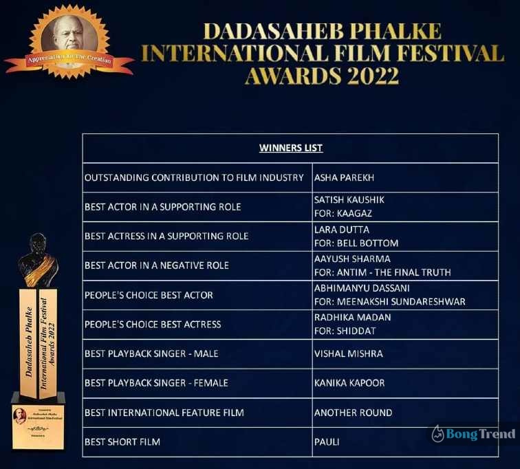 Dadasaheb Phalke International Film Festival Awards 2022,Dadasaheb Phalke Award,Asha Parekh,Ranveer Singhn,Kriti Shanon,Ken Ghosh,Sardar Udham,Sidharth Malhotra,Kiara Advani,Ayush Sharma,Majon Bajpaye,best Actor,Best actress,Best critic film,Film of the year 2022,দাদাসাহেব ফালকে পুরস্কার,দাদাসাহেব ফালকে অ্যাওয়ার্ড,সেরা অভিনেতা,সেরা অভিনেত্রী,সিদ্ধার্থ মালহোত্রা,কৃতি শ্যানন,রণবীর সিং,মনোজ বাজপায়ী,আশা পারেখ