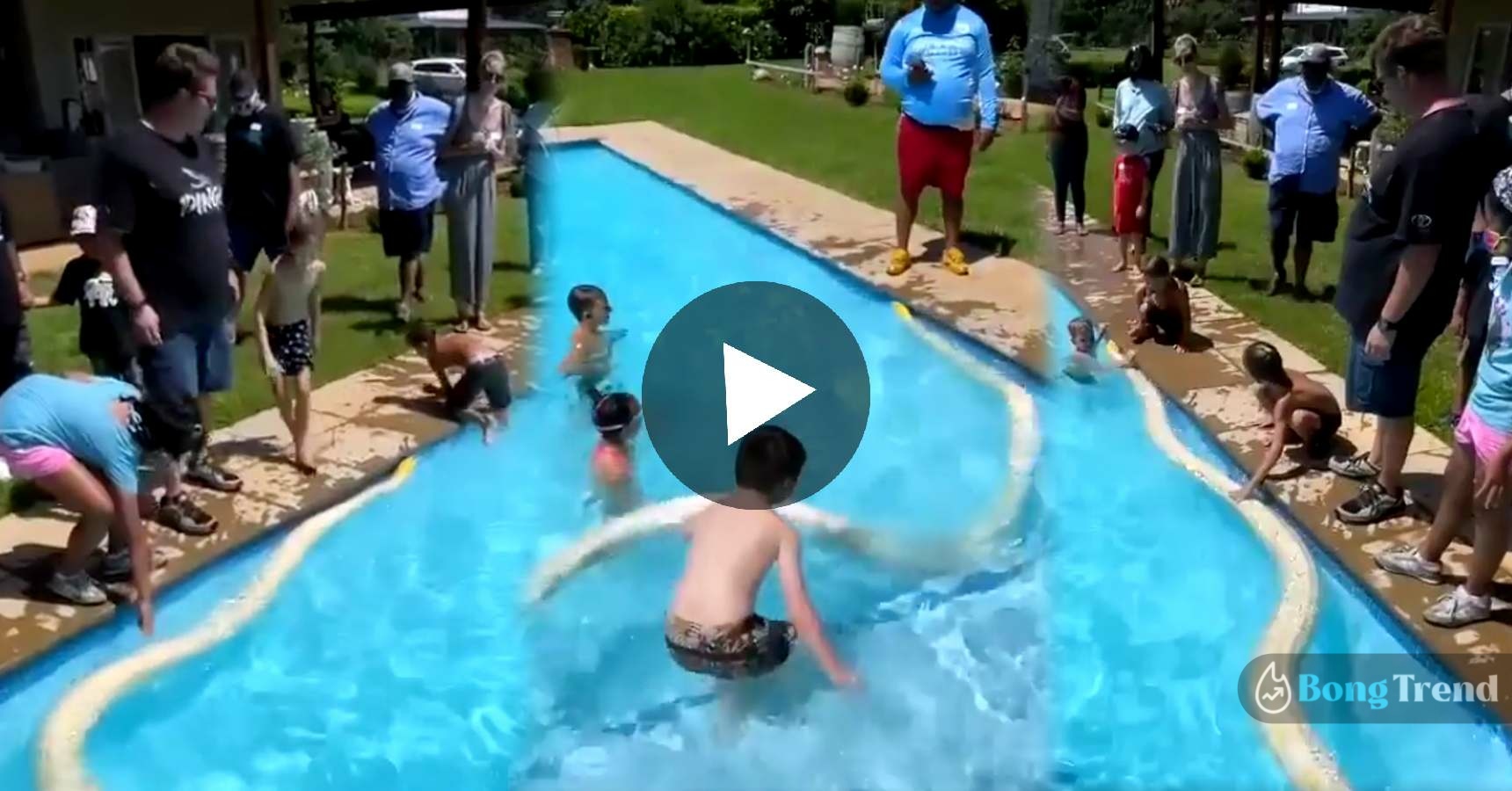 Giant python playing in swimming pool with kids viral video