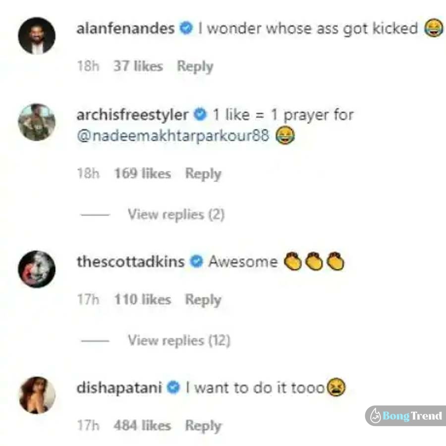 Disha Patani commented on Tiger Shroff's video