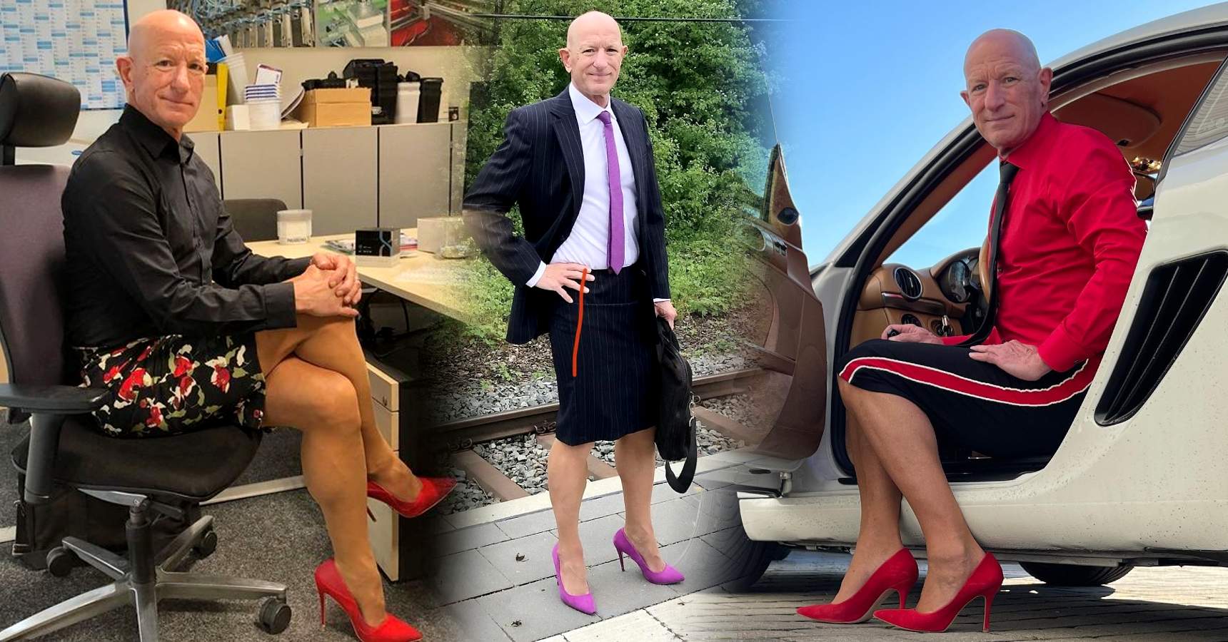 63 Year old Mark Bryan wears Skirt and Heels for going to office Photo goes viral