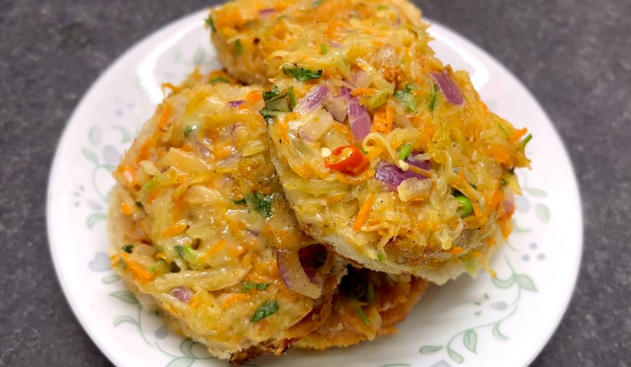 Breakfast Tasty Veg Pizza with Bread Recipe