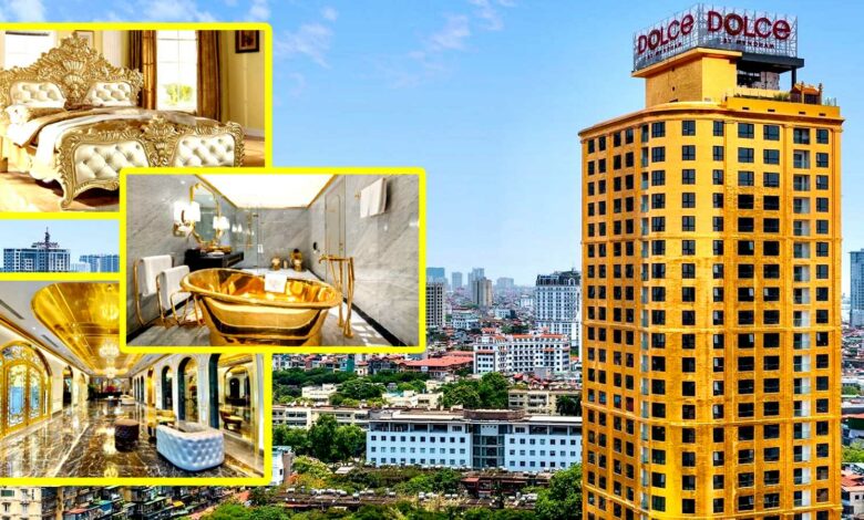 Worlds First Gold Plated Hotel Dolce Hanoi Golden Lake Vietnam Room rent and interior Photos