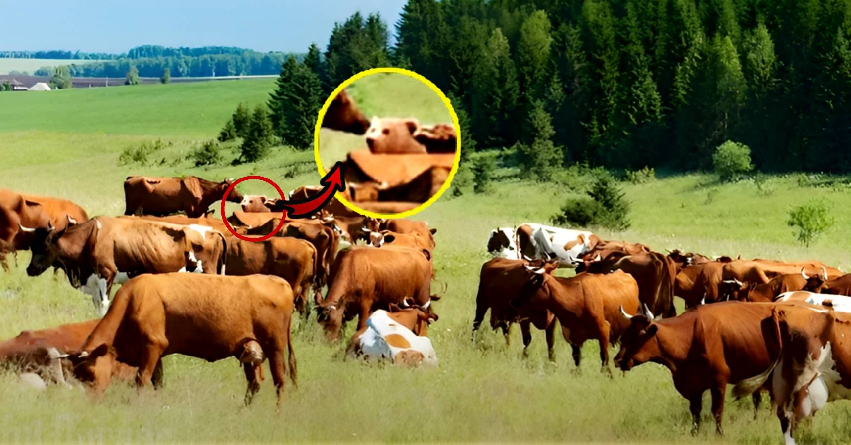 Optical illusion, Bear hiding in pack of cows