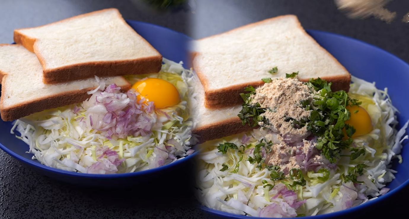 10 minute Evening Snacks Recipe with Bread Onion Cabbage 