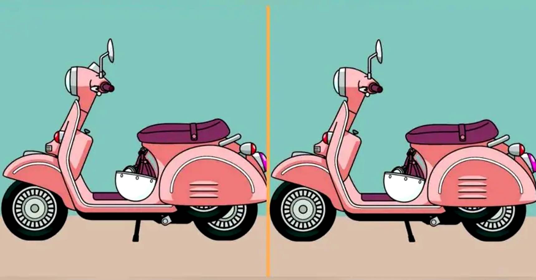 Optical illusion can you find 3 differences between two scooters within 15 seconds