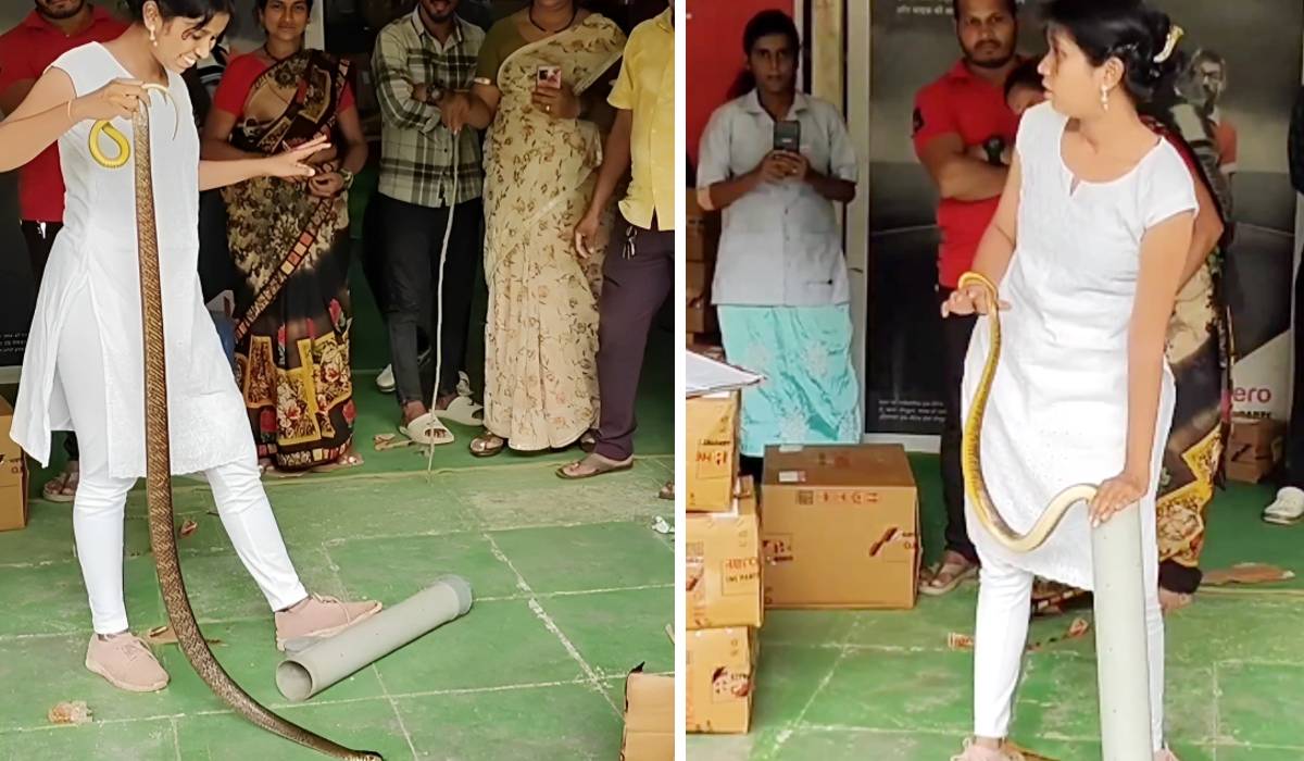 Girl catches a snake with bare hands viral video