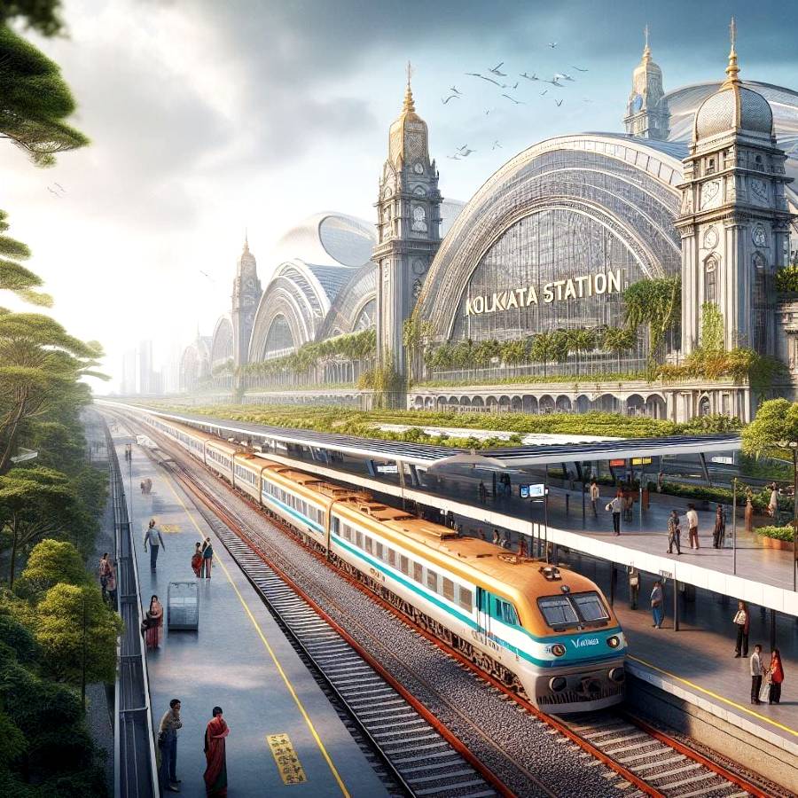 Artificial Intelligence AI draws Indian Railways Kolkata Railway Station future pictures