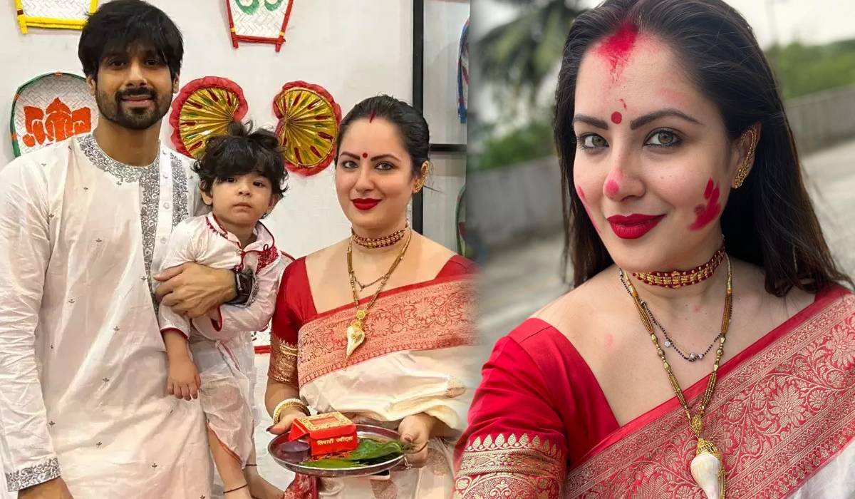 Puja Banerjee with husband Kunal Verma and son, স্বামী কুণাল ভার্মা ও ছেলের সঙ্গে পূজা বন্দ্যোপাধ্যায় 
