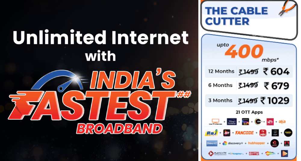 Excitel 400 Mbps Plan with Unlimited Internet 21 OTT Apps and TV Channels