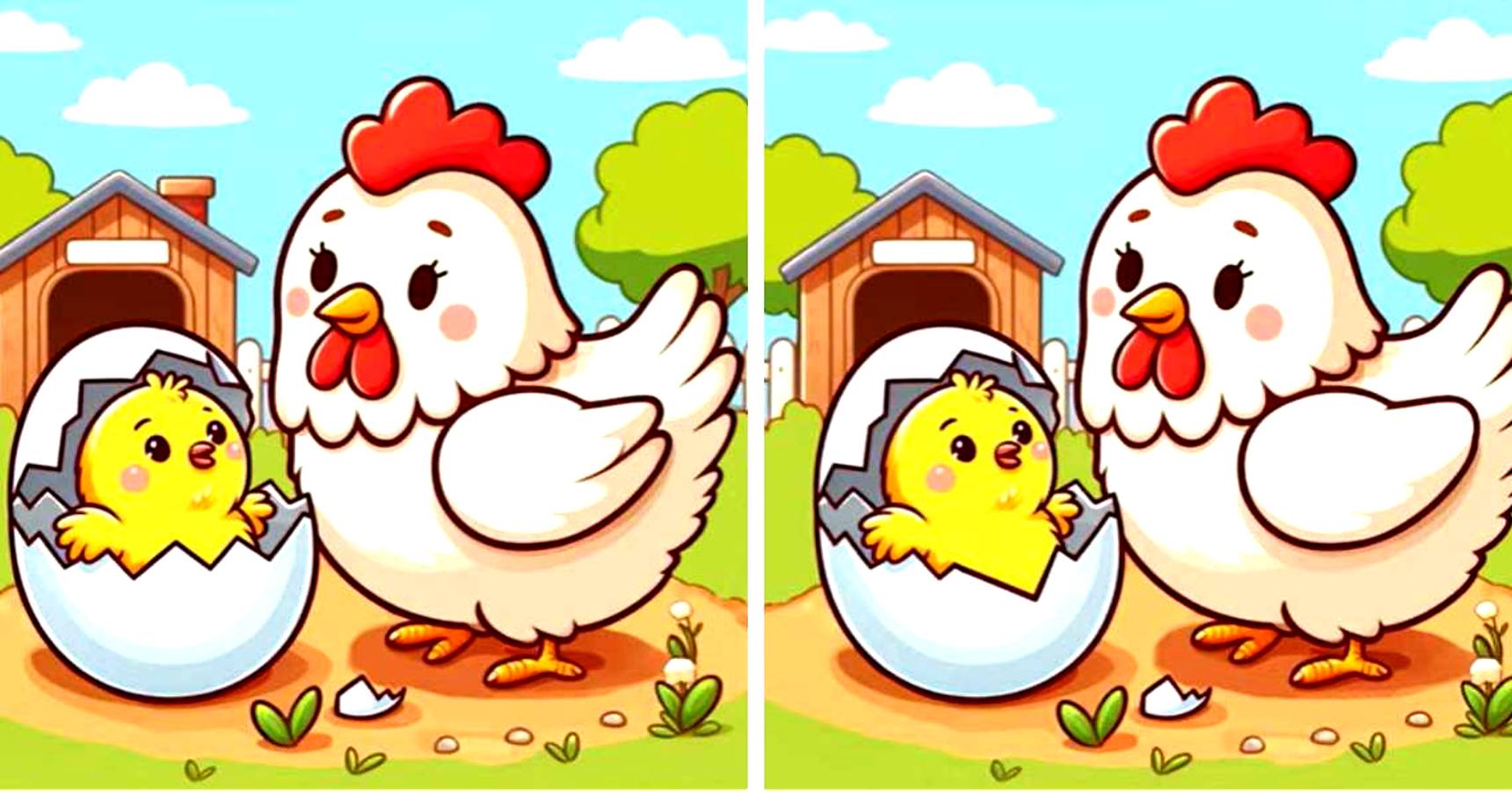 Optical illusion spot 3 differences between hen and hatchling pictures within 12 seconds