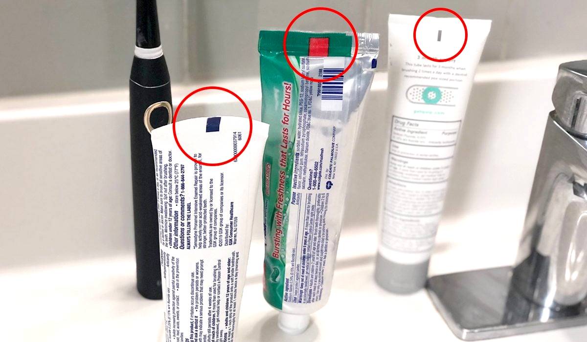 Toothpaste tube color box meaning